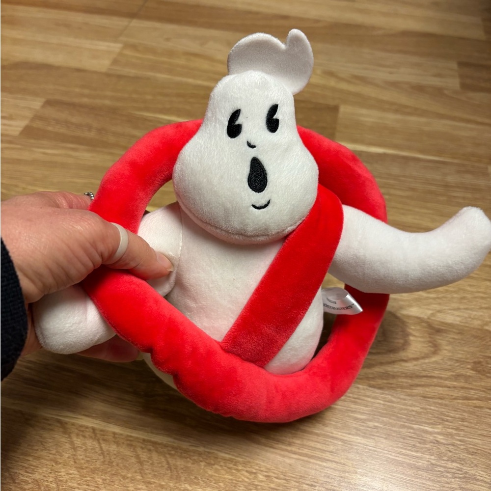 Charming White Ghost Plush with Red Band